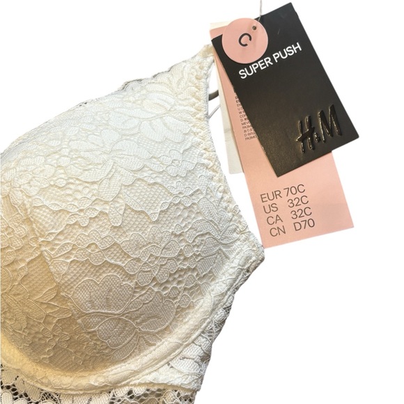 NWT H&M Super Push Lace Bralette White 32C Padded Lift Lingerie Feminine Floral - Picture 3 of 6